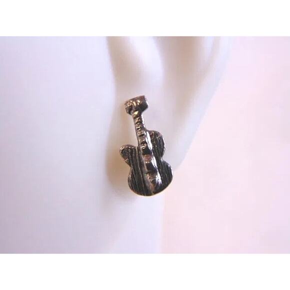 Vintage Sterling Silver Guitar Earrings for the Music Lover - Picture 2 of 3